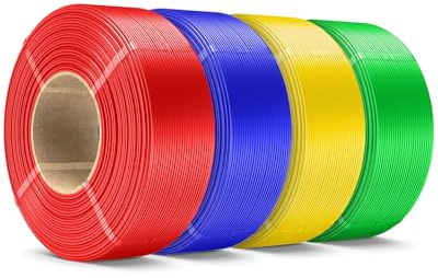 SUNLU PLA+ Filament Refill 1.75mm 4KG, Rot+Kleinblau+Gelb+Grün | No-Spule Filament PLA Plus Refill for Reusable Spulen Compatible with Bambu Lab Drucker, 4 Rollen 1KG/Rolle