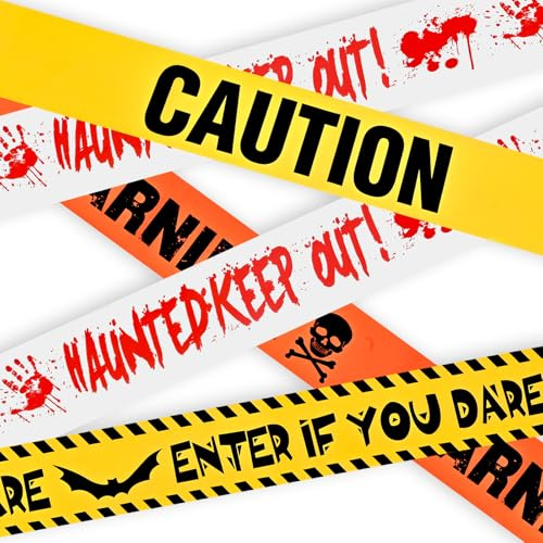 JIAWWAN Absperrband Halloween Zombie, 4 Stück Absperrband Warning Deko Outdoor Gefahren Warnband, Gruseliges Caution Tape Warnklebeband Schrägband Bündel für Halloween Horror Party Gefahrenberei