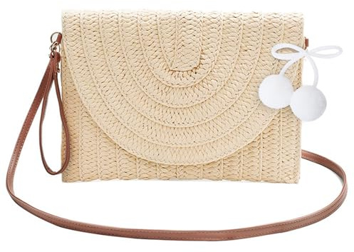 MLPKOI Sac a Main Paille Femme, Pochette d'embrayage en Paille, Pochette Mariage Soirée Femmes Pailles, Sacs Boheme Femmes, Effet avec Bandoulière Réglable, Pochettes Pailles,Sac en Femme