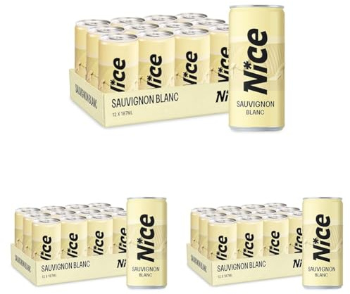 NICE Sauvignon Blanc, Spanish Wine in a Can, Dry, Crisp, Peachy White Wine from La Mancha, Always Good to Go, 12 x 187ml Canned Wine (Pack of 3)