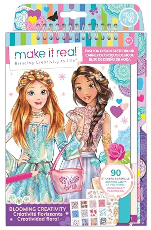 Make It Real – Blumen-Modedesign-Heft | Entwirf Mode mit 75 Aufklebern und 15 Vorlagen | Kreative Aktivität für Mädchen | Entwirf deine eigene Mode und male sie aus | Modespiele für Mädchen
