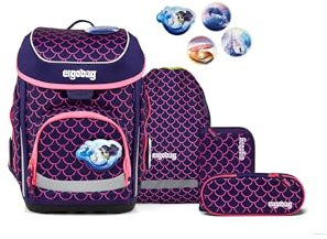 ergobag Schulranzen-Set cubo Set PerlentauchBär - Lila | Ergonomischer Schulranzen klassisch 5-teilig für die 1. Klasse der Grundschule