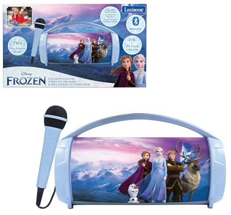 Lexibook, La Reine des Neiges, Enceinte Haut-Parleur sans Fil Lumineuse avec Micro, Son stéréo, Fonction karaoké, Ports USB et Carte SD, Batterie Rechargeable, Bleu/Violet, BTP585FZZLXB