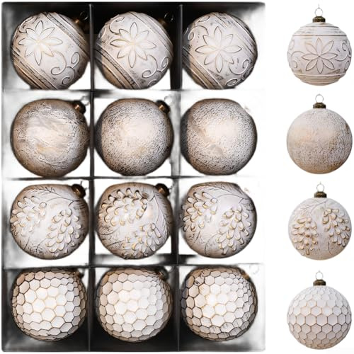CYRENT Set mit 12 Weihnachtskugeln im Vintage-Stil, handgefertigt aus Kunststoff, entworfen für Weihnachtsbaum- und Innendekoration (Palladium)