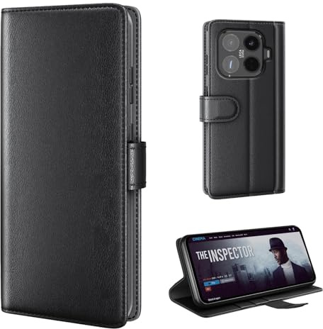 phase9 Echtleder Handyhülle für Xiaomi 15T Pro Lederhülle Klapphülle Fliphülle Leder Case Cover Hülle Schutzhülle Kartenfächer Standfunktion Schwarz