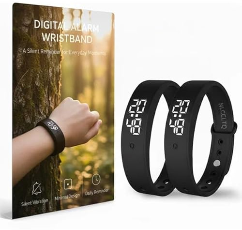 NLCCLTQ 2PCS Vibrating Alarm Wristband Deaf People Watch Band Fit Sleeps Rise Silent Shock Clock Bracelet Bands for Heavy Sleepers Wearable Wrist Band That Won't Wake Partner Vibration Bed Shaker