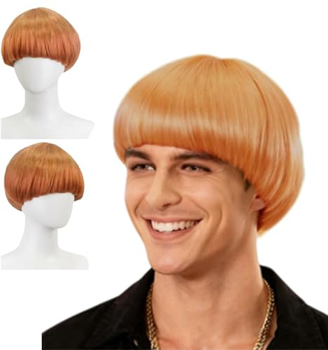 GWAWG Short Ginger Bowl Cut Wig,Short Mushroom Wig For Men Women,Funny Ugly Nerd Hairs Bob Men's 60s 70s 80s Cosplay Costume,Fancy Dress Party Crazy Hair Day Carnival