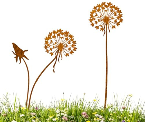 2 Stück Gartenstecker Frühling, Pusteblume Gartenstecker Rost, Gartenstecker Metall, Frühlingsdeko Draussen für Garten Frühlingsdeko, Deko Frühling Outdoor für Außenbereich Dekoration, Terrasse Balkon