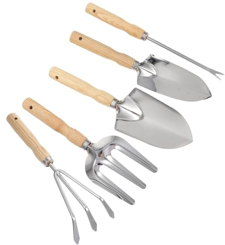 YARNOW Multifunktions Gartenwerkzeug 5 Stück mit Weidenholzgriff Kleiner Gartenschaufel und Bodenlockerungsschaufel für Topfpflanzen und Gartenpflege