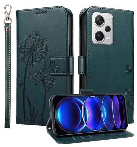 Trugox Handyhülle für Xiaomi Redmi Note 12 Pro 5G / Poco X5 Pro Klapphüll Löwenzahn Hülle Klappbare mit Kartenfach Handytasche Schutzhülle Handy Tasche Leder Wallet Flip Case Cover - Blaugrün