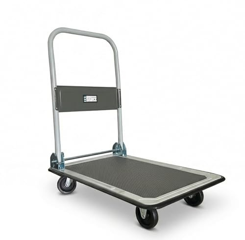 Stakx Heavy Duty Platform Hand Trolley Folding Cart 300kg Capacity Steel Frame PVC Platform Truck with Foldable Handle & Rubber Castors for Warehouse, Workshop, Home & Utility Use