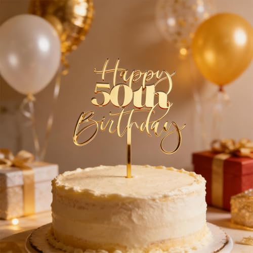 50th Birthday Cake Topper, Acrylic Funny Cake Decorations with Glitter for Milestone Birthday Party, Pre-Assembled Easy to Use.