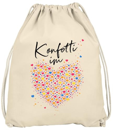 MoonWorks® Turnbeutel - Konfetti Herz - Accessoires Fasching Gadgets Spruch lustig Faschingsartikel Tasche Gymbag Natur unisize
