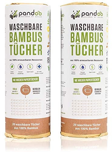 Doppelpack Bambus Allzwecktücher Küchenrolle - waschbare Haushaltstücher, umweltfreundliche Papiertücher, ersetzt bis zu 60 Haushaltsrollen, saugstärker und reißfester als herkömmliche Küchentücher