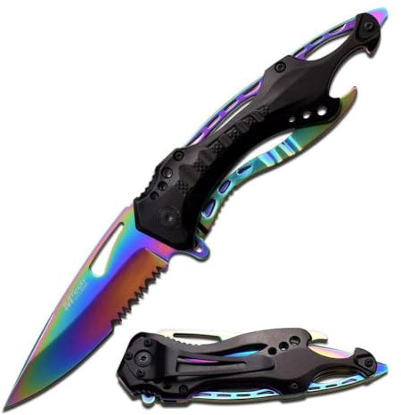 MTECH Ballistic Messer Taschenmesser Flaschenöffner Glasbrecher Rainbow MT-705RB