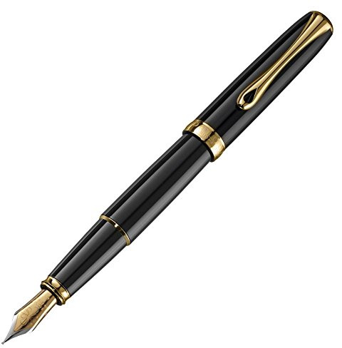 DIPLOMAT D40203021 Excellence A2 Füllfederhalter mit Stahl extre feine Feder, schwarzlack/Gold Trim