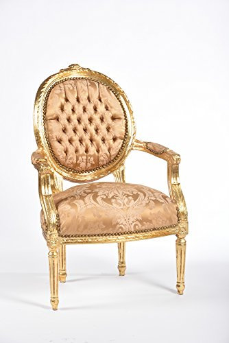 Way Home Store Sessel Barock Medaillon Gold und Ocker mit Blättern 60 x 65 x 90 cm