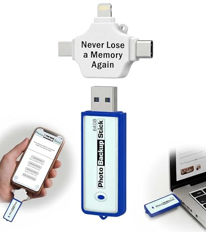 Photo Backup Stick Photo Stick for iPhone & Android 64GB Removes Duplicates | This universal photo stick keeps your memories safe. Works on phones, tablets & computers to backup photos and videos.