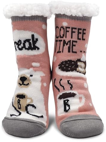 LOFIR Kuschelsocken Hausschuhe Socken für Damen: Winter Warme Stoppersocken ABS Sohle Anti-Rutsch Thermosocken Dicke Weihnachtssocken für Weihnachten Geschenke 1 Paar