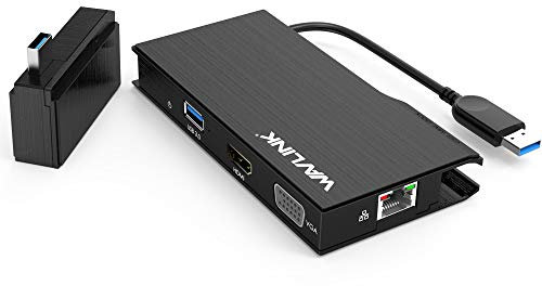 Docking Station, WAVLINK Estación de Acoplamiento de Video Dual USB 3.0 con HDMI hasta 2560x1440 y VGA 1920x1200, Gigabit Ethernet, Puerto USB3.0, Lector de Tarjetas SD/TF, para Windows, Mac