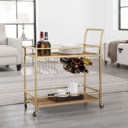 FirsTime & Co. Gold und Braun Francesca Barwagen, 2 Etagen Mobile Minibar, Küche Servierwagen und Kaffeestation mit Stauraum für Wein und Gläser, Metall und Holz, Modern