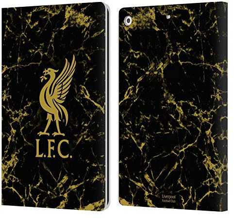 Head Case Designs Offizielle Liverpool Football Club Schwarz & Gold Marmor Wappen & Liverbird Muster 1 Leder Brieftaschen Handyhülle Hülle Huelle kompatibel mit Apple iPad 10.2 2019/2020/2021