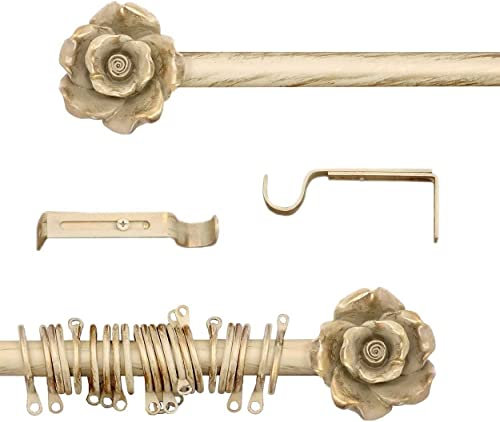 Gardinenstange Ausziehbar , Vorhangstange Gardinenstange variable Länge Landhaus Shabby Chic - Rose - 160-300 - Durchmesser 2 cm - Elfenbein Dunkel / Gold - Metall