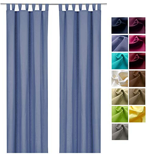 heimtexland ® Dekoschal Baumwolle Uni Blickdicht Vorhang Schlaufenschal Gardine Hellblau HxB 160x125 Typ625