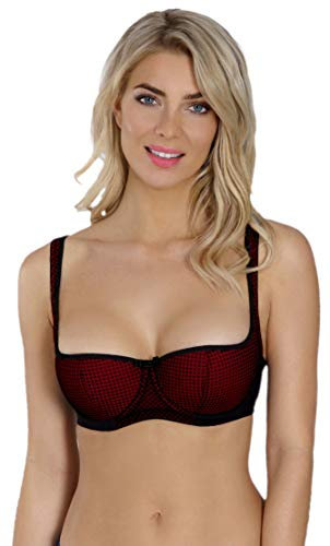 Rosme Women's Balconette Bra with Push Up Effect – Plus Size Sexy Lace Demi Half Cup Bra – Lightly Padded Underwired Low Cut Mesh Design Kamila, Black, Size 34A