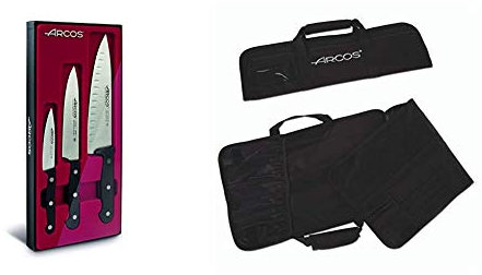 Arcos Set De Cuchillos, Acero Inoxidable, Negro, 45x20x5 cm, 3 Unidades + 690200 - Bolsa con 4 compartimentos para cuchillos