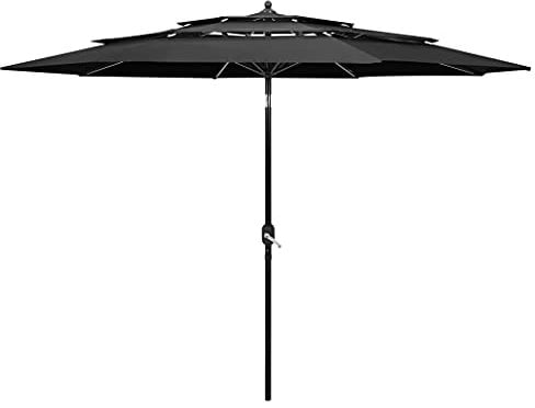 vidaXL Sonnenschirm mit Aluminium-Mast 3-lagig Ampelschirm Gartenschirm Marktschirm Strandschirm Kurbelschirm Schirm Terrasse Garten Anthrazit 3m