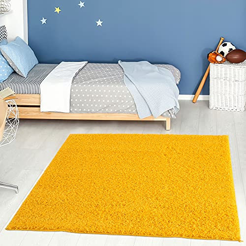 THE RUGS Living Room Rug - Shaggy Soft And Elegant Carpets For The Bedrooms And Kitchen, Easy To Clean, Many Different Sizes (120x120 cm, Yellow)