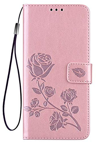 WEIOU pour Vivo Y21s / Y21 / Y33 Coque, Gaufrage Rose Étui de Protection Antichoc TPU Housse Premium en Cuir PU ave Portefeuille Fentes pour Cartes. Or Rose
