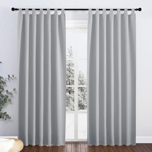 PONY DANCE Tende Oscuranti per Interni Camera da Letto Tenda Termica Isolante per Finestre Curtains Salotto Eleganti 2 Pezzi L 140 x A 220 cm, Grigio Chiaro