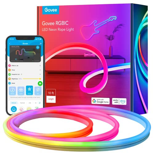 Govee Neon Tira LED 3M, RGBIC Luces LED con Multiforme DIY, 64 Modo Escena, Control APP y Voz de WiFi y Alexa, para Sala de Gaming, Dormitorio, Salón