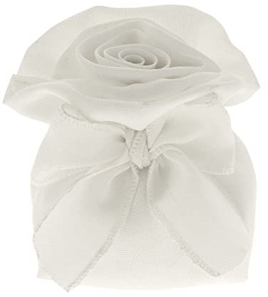 12X Sacchetto portaconfetti con ROSA e fiocco BIANCO bomboniera