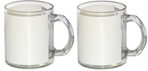 Sublimation Glass Clear Transparent White Patched Blank Gift Mug 11 ounces 2 pieces Heat Thermal Coating Transfer dye Diswashable Microwave Safe