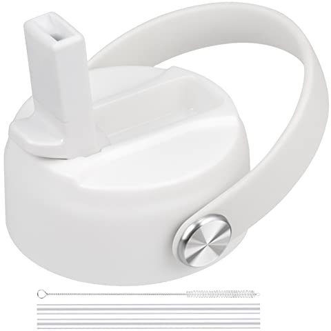 Straw Lid for Hydro Flask Wide Mouth Water Bottles, Top Lids with Straw Compatible with Hydro Flask 32 40 oz, Replacement Cap Wide Mouth Straws Flip Lid Flex Handle (White)