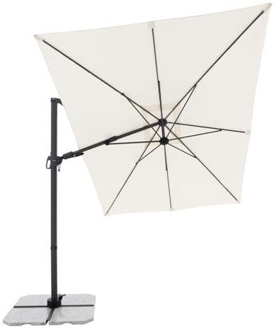 Derby Sombrilla 300x220 cm, blanca, impermeable, inclinable y giratoria 360°, con soporte en cruz – ideal para jardín o terraza