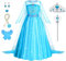 Foierp Elsa Kostüm Mädchen: 9-teiliges Set Elsa Kleid mit Krone Diadem Zauberstab Handschuhe für Halloween Cosplay Weihnachten Geburtstag Party