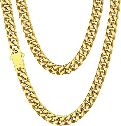 ChainsHouse Kette Herren Damen Panzerkette 5/7/9/12mm breit Miami Halskette Edelstahl Männer Gliederkette in Silber/Gold/Schwarz Kubanische Kette ohne Anhänger Schmuck Kettenlänge 46-76cm