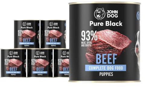 JOHN DOG Hundenassfutter Pure Black Rind - Premium Getreidefreies Nassfutter mit 93% Fleisch - Monoprotein Hundefutter für Welpen 6 x 800g