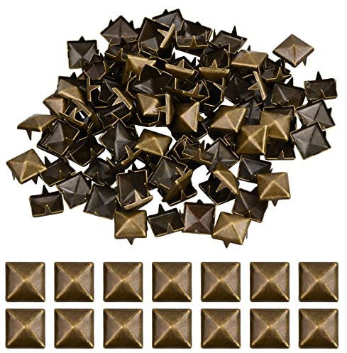 Vesaneae 100 Stück Quadratische Nieten, 10mm Metall Nieten, Punk Pyramid Nieten, DIY Leder Spike Nieten, Metall Quadratische Nieten, Krallen Nieten für Taschen, Kleidung, Schuhe (Bronze)