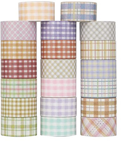 LGEGE 20 Rollen mehrfarbiges Raster Washi Tape Set, 20mm breit, Karomuster, Japanisches Masking Tape Dekor für Scrapbook, Bullet Journal, Geschenkverpackung (2m)