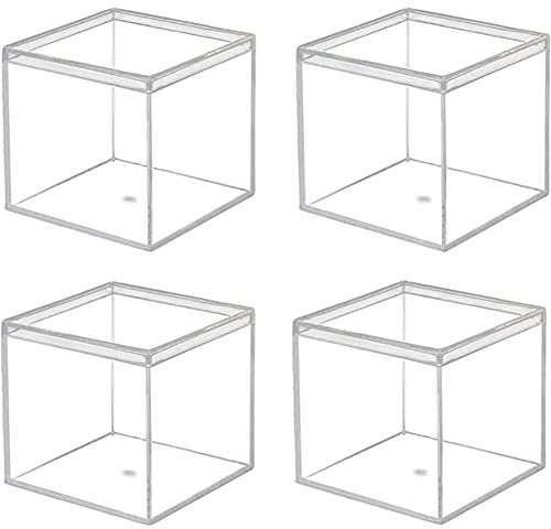 Herbests 4 Stück Geschenkbox, 12x12x12cm Kleine Klare Box für Gastgeschenk Durchsichtig Quadratische Acrylbox mit Deckel Aufbewahrungsbox Schmuck, Vitrine, Aufbewahrung Süßigkeiten Verpackung