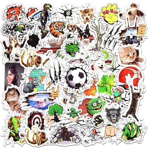 ZELAITE 50 Stück 3D Aufkleber Tier Stickers für Kinder Junge, wasserdichte Vinyl Stickers Set für Wasserflaschen, Fahrrad, Roller, Helm, Notebook, Kindergeburtstag (F)
