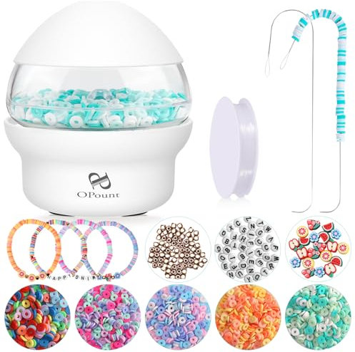 PP OPOUNT Clay Bead Spinner and Seed Pony 3In1 Electric Bead Spinner, 1500 PCS Clay Beads Included with 2 Beading Needles for Jewelry Making Bracelets Necklace, Gift