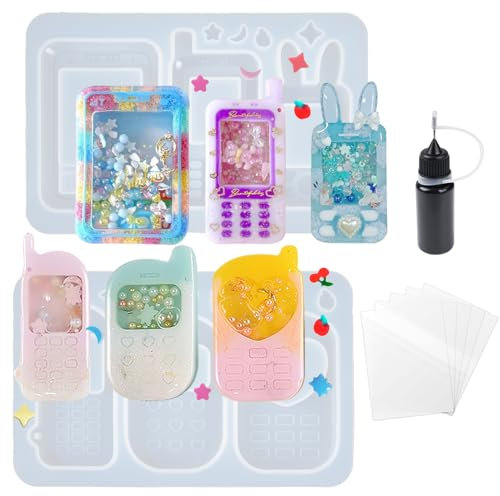 musykrafties Quicksand Resin Shaker Moulds Set Mobile Phones Keychain Pendant with 5 Seal Films Precision Tip Applicator Bottle Bundle