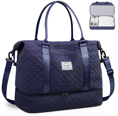 BAGAIL Reisetasche – Wochenend- und Übernachtungs-Fitness-Tragetasche mit Nasstasche, Muttertasche für Arbeit und Lieferung, B-Grid-Marineblau, Extra Large, Reisetasche