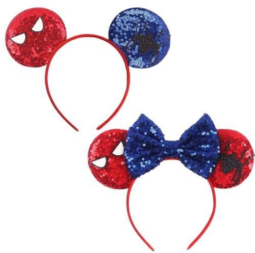 NyaSaa 2PCS Mini Mouse Ears Cosplay Party Headbands - Shiny Bow Cute Ears Hair Bands for Kids Girls Women Princess Party Decorations